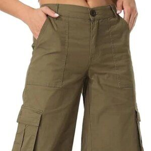 Wide Leg Drawstring Cargo Pants Women's Baggy Parachute Army Green Streetwear XL